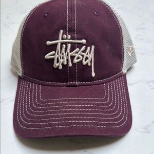 Stüssy Maroon Trucker Hat with grey  Mesh